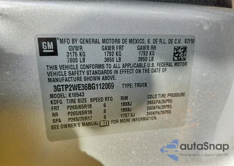 2011 GMC Sierra K1500 Slt из США, поврежденный, VIN 3GTP2WE36BG112069